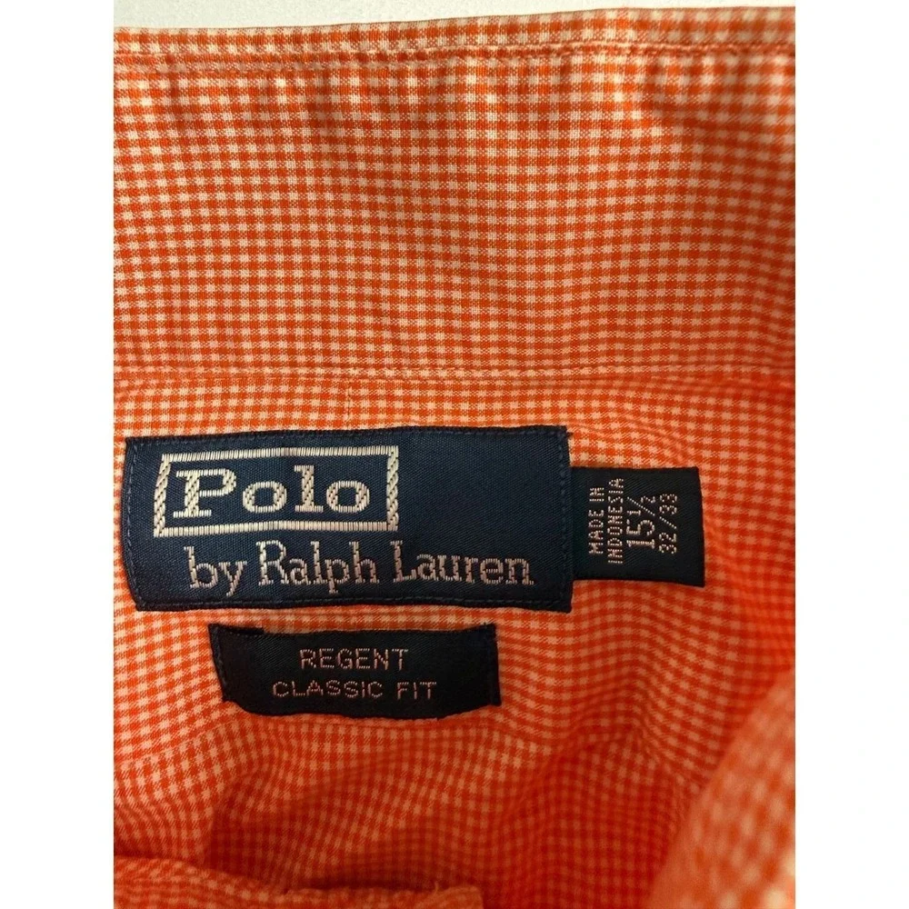Polo Ralph Lauren Regent Classic Fit Orange Gingham Cotton Shirt Mens 15.5 32/33